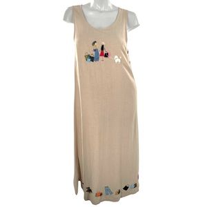 Vintage Lemon Grass Sleeveless Maxi Dress with Embroidery on Hemline & Bodice SM